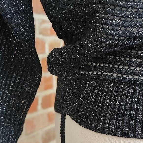 All Saints Women's Elle Metallic Jumper Black Open Knit Batwing Top XS - Picture 4 of 15